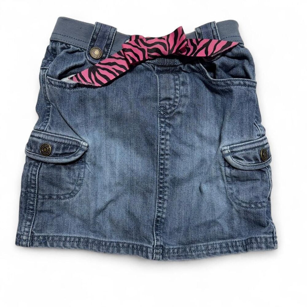 Baby Gap Girls Vintage Y2K Denim Cargo Skirt Pink Zebra Bow Size 4T